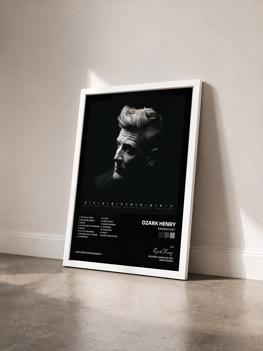 #blanc Tableau de l'album Paramount de Ozark Henry vu de trois quarts, cadre blanc