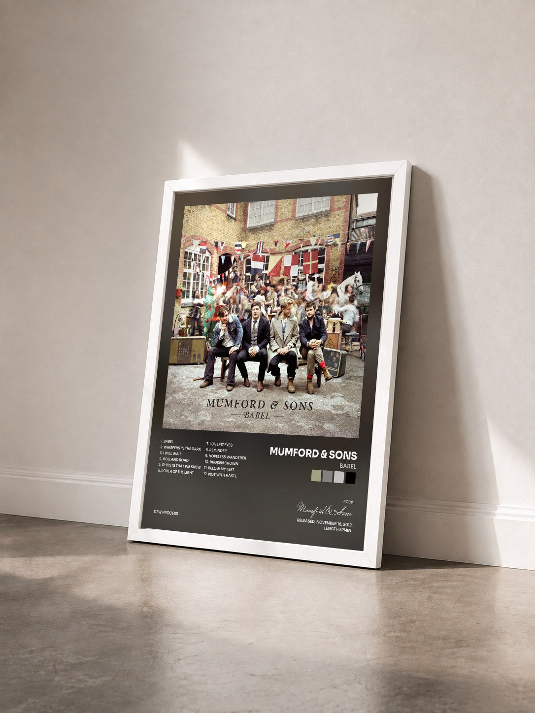 #blanc Tableau de l'album Babel de Mumford & Sons vu de trois quarts, cadre blanc
