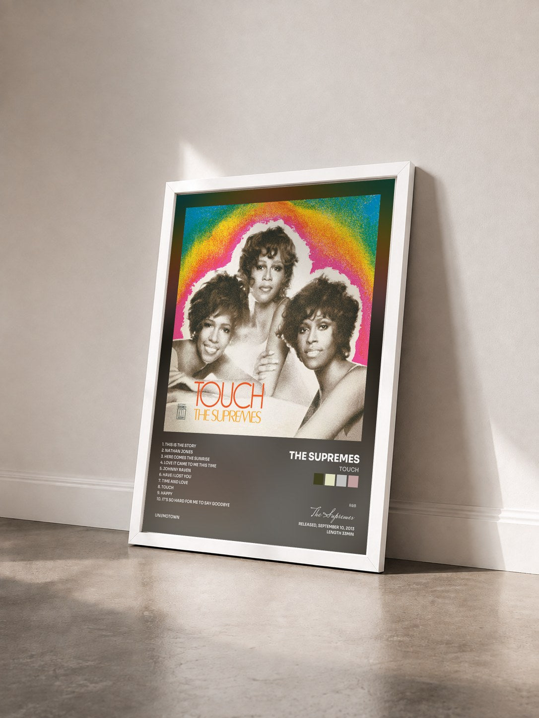 #blanc Tableau de l'album Touch de The Supremes vu de trois quarts, cadre blanc