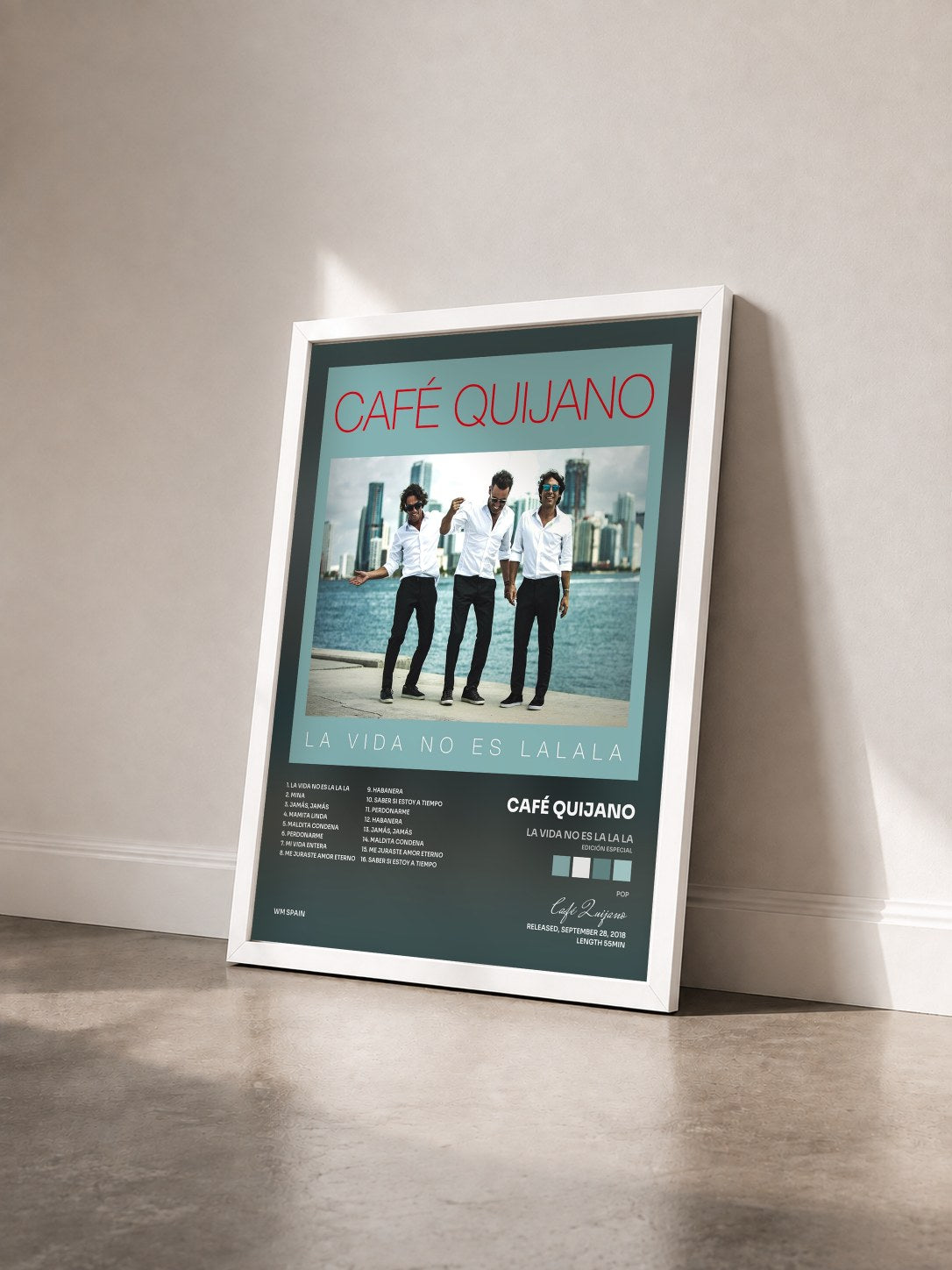 #blanc Tableau de l'album La vida no es La la la (Edición especial) de Café Quijano vu de trois quarts, cadre blanc