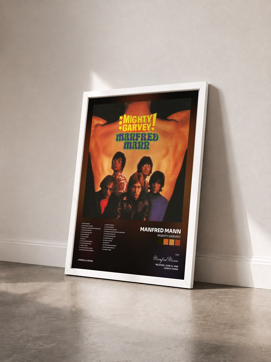 #blanc Tableau de l'album Mighty Garvey! de Manfred Mann vu de trois quarts, cadre blanc