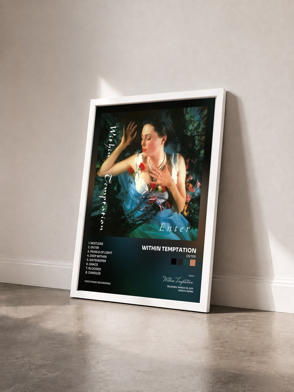 #blanc Tableau de l'album Enter de Within Temptation vu de trois quarts, cadre blanc