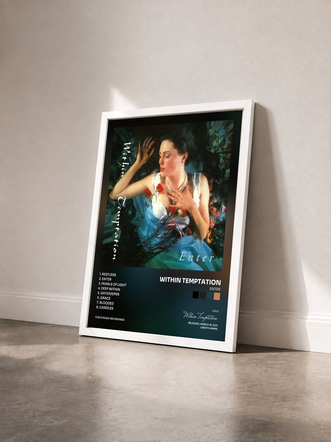 #blanc Tableau de l'album Enter de Within Temptation vu de trois quarts, cadre blanc