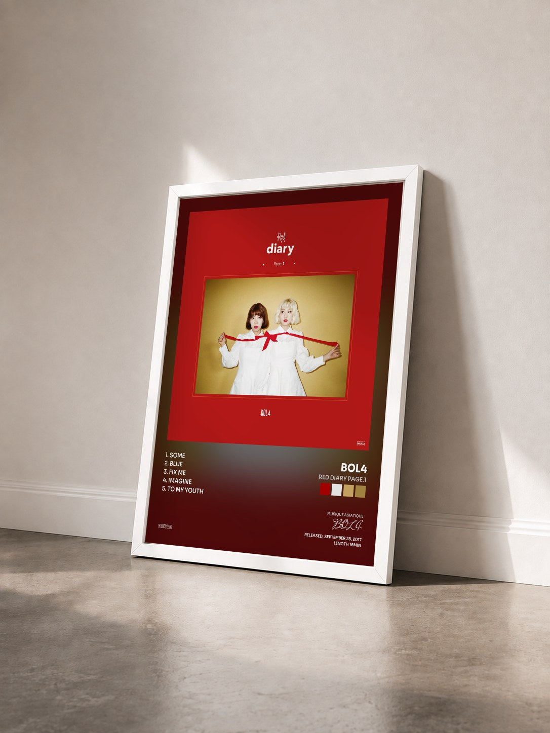 #blanc Tableau de l'album Red Diary Page.1 de BOL4 vu de trois quarts, cadre blanc