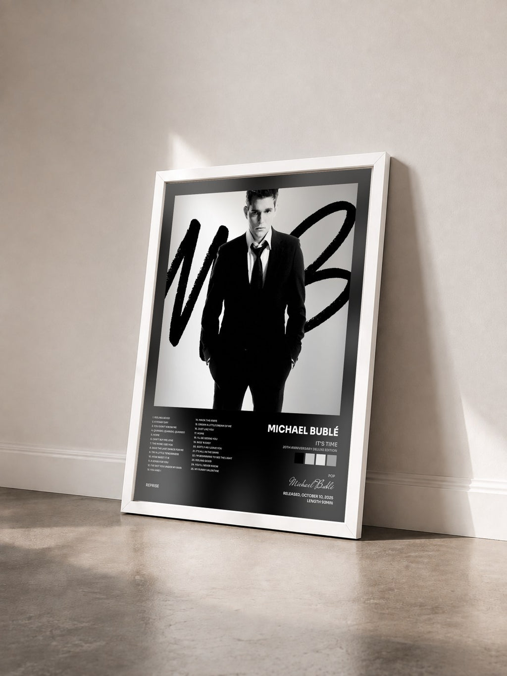 #blanc Tableau de l'album It's Time (20th Anniversary Deluxe Edition) de Michael Bublé vu de trois quarts, cadre blanc