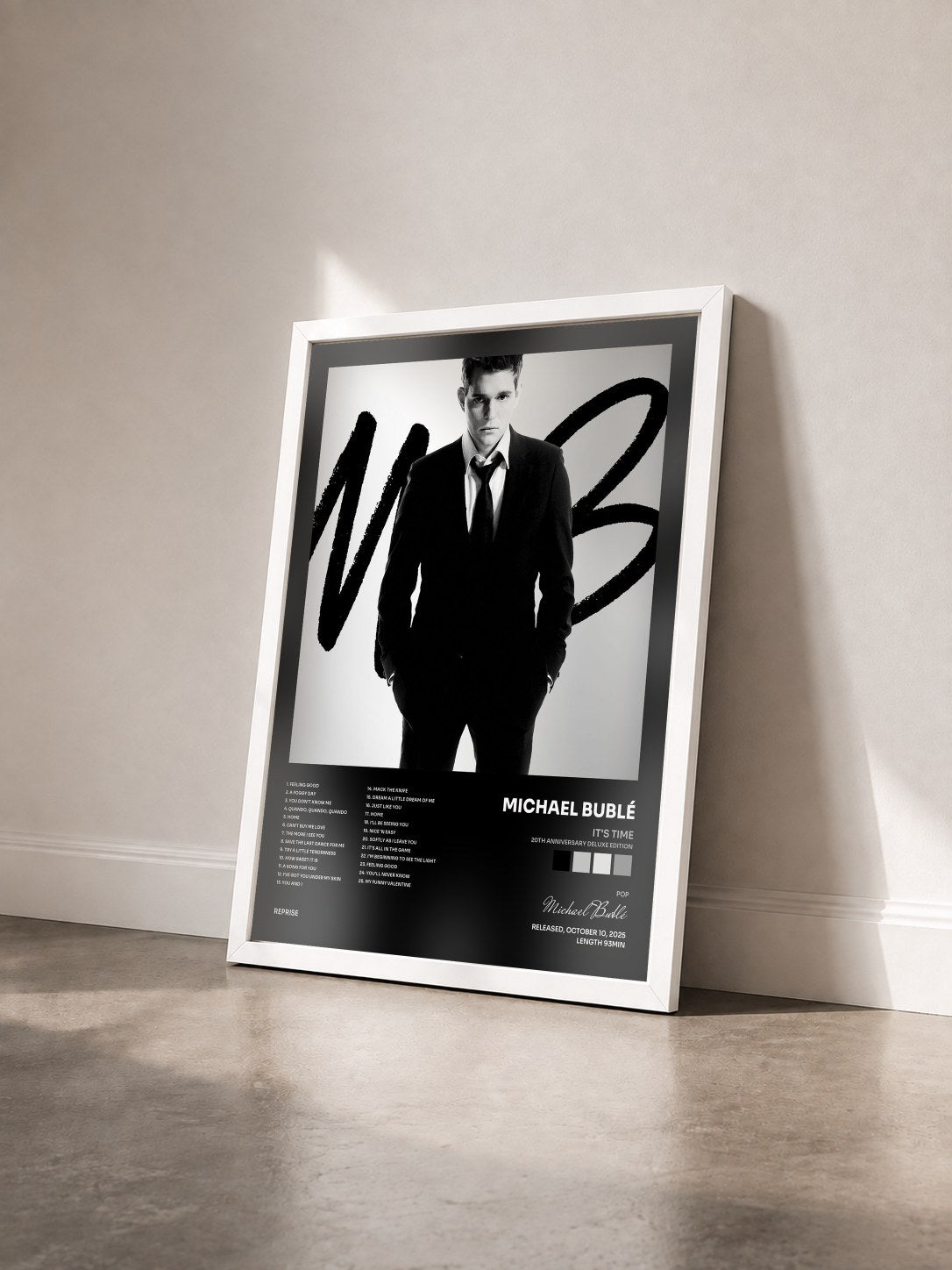 #blanc Tableau de l'album It's Time (20th Anniversary Deluxe Edition) de Michael Bublé vu de trois quarts, cadre blanc