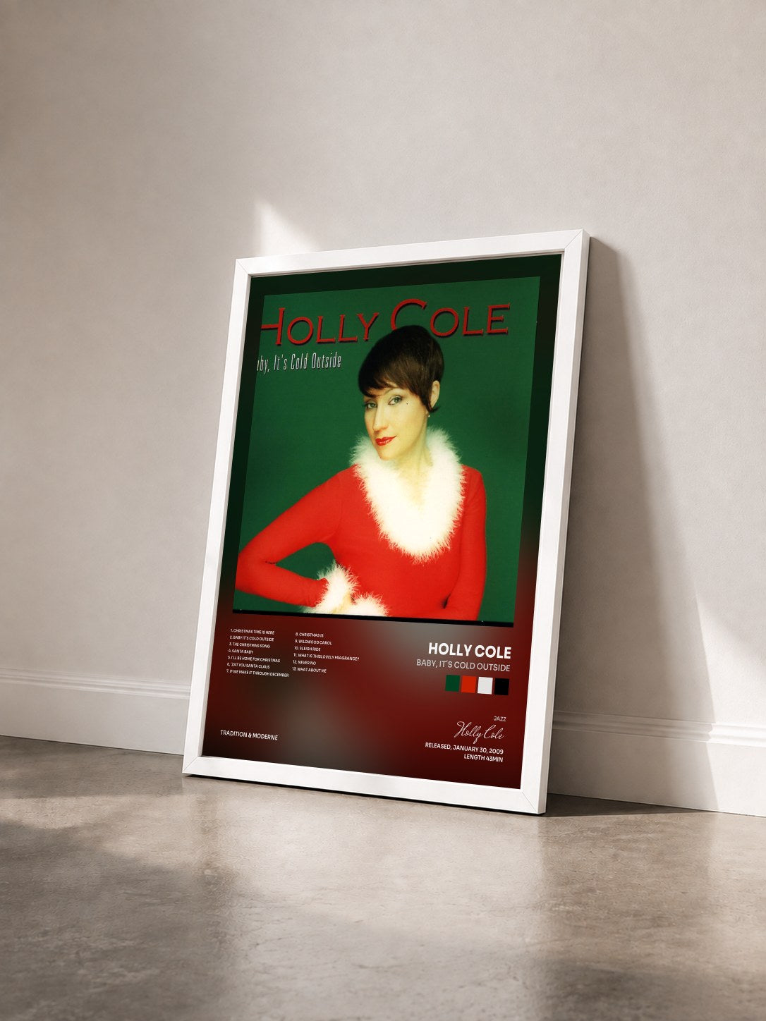 #blanc Tableau de l'album Baby, It´s Cold Outside de Holly Cole vu de trois quarts, cadre blanc