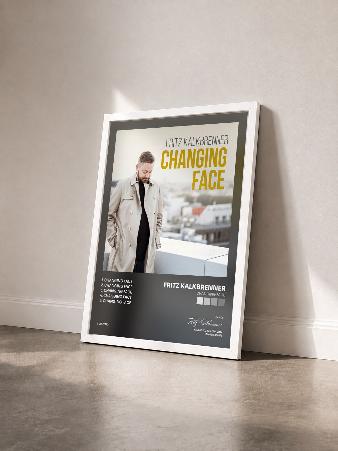 #blanc Tableau de l'album Changing Face de Fritz Kalkbrenner vu de trois quarts, cadre blanc