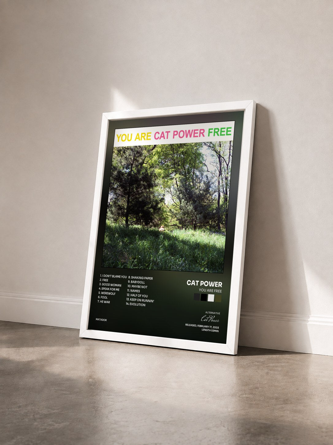 #blanc Tableau de l'album You Are Free de Cat Power vu de trois quarts, cadre blanc