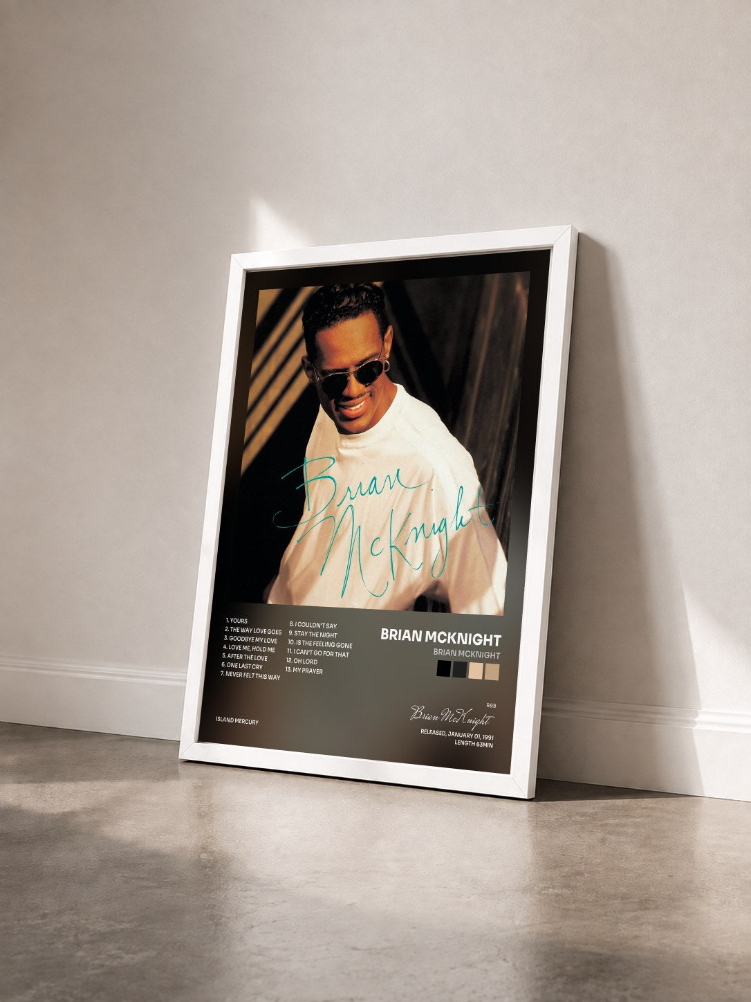 #blanc Tableau de l'album Brian McKnight de Brian McKnight vu de trois quarts, cadre blanc