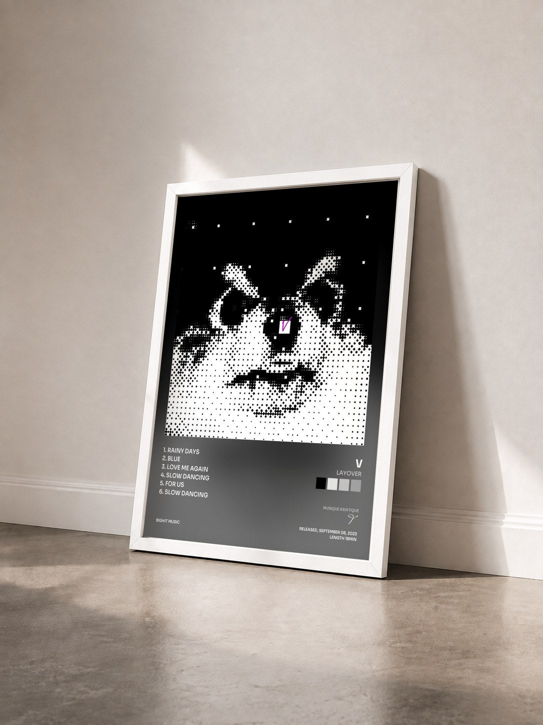 #blanc Tableau de l'album Layover de V vu de trois quarts, cadre blanc