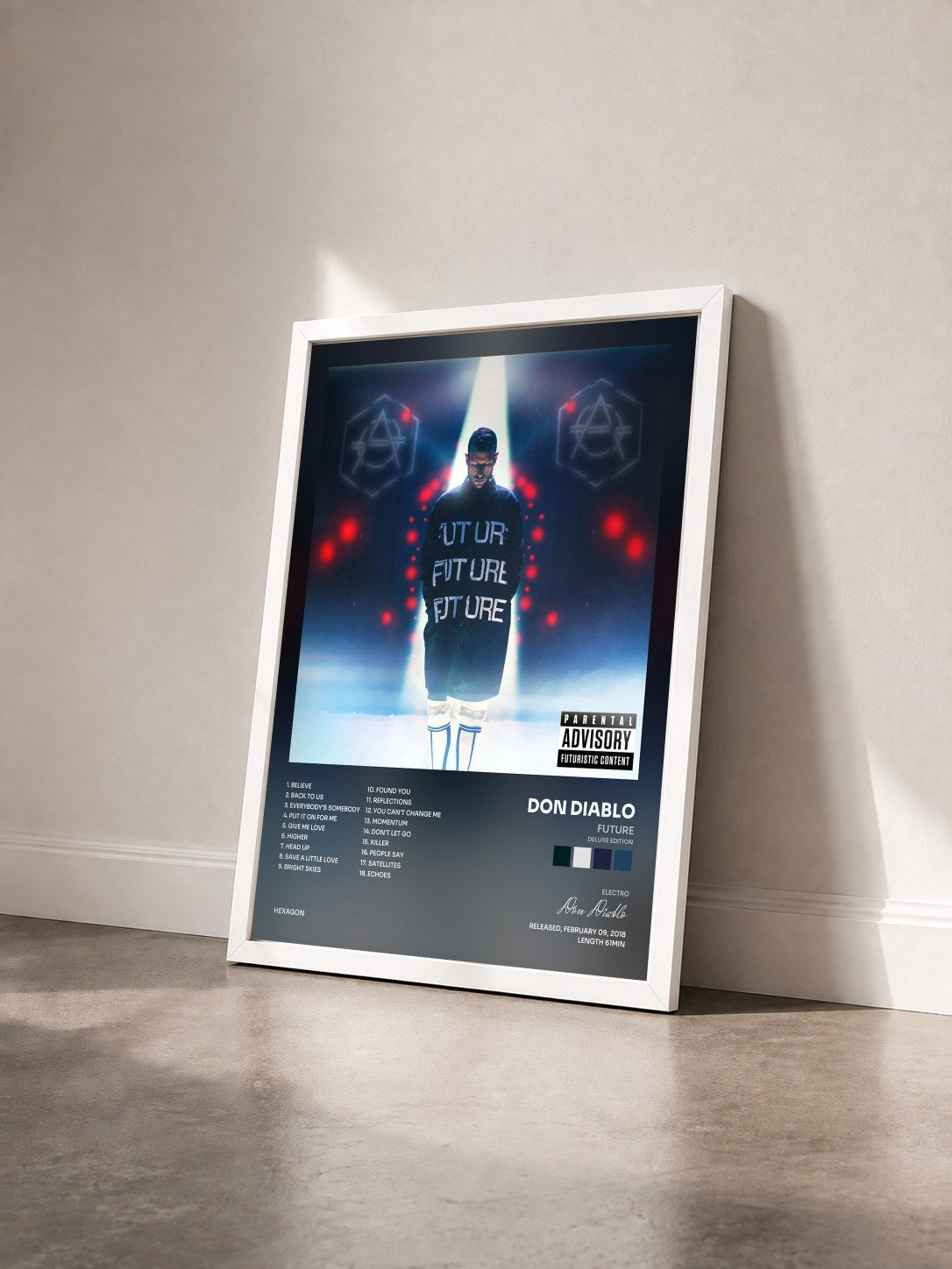#blanc Tableau de l'album FUTURE (Deluxe Edition) de Don Diablo vu de trois quarts, cadre blanc