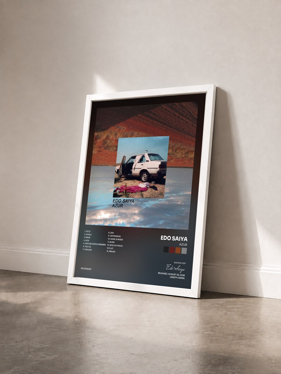 #blanc Tableau de l'album Azur de Edo Saiya vu de trois quarts, cadre blanc