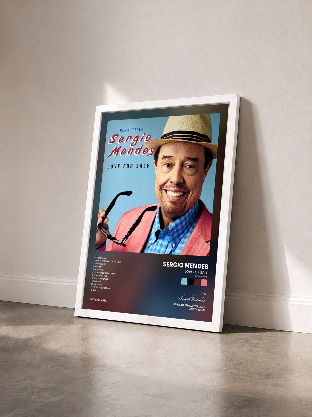 #blanc Tableau de l'album Love for Sale (Remastered) de Sergio Mendes vu de trois quarts, cadre blanc