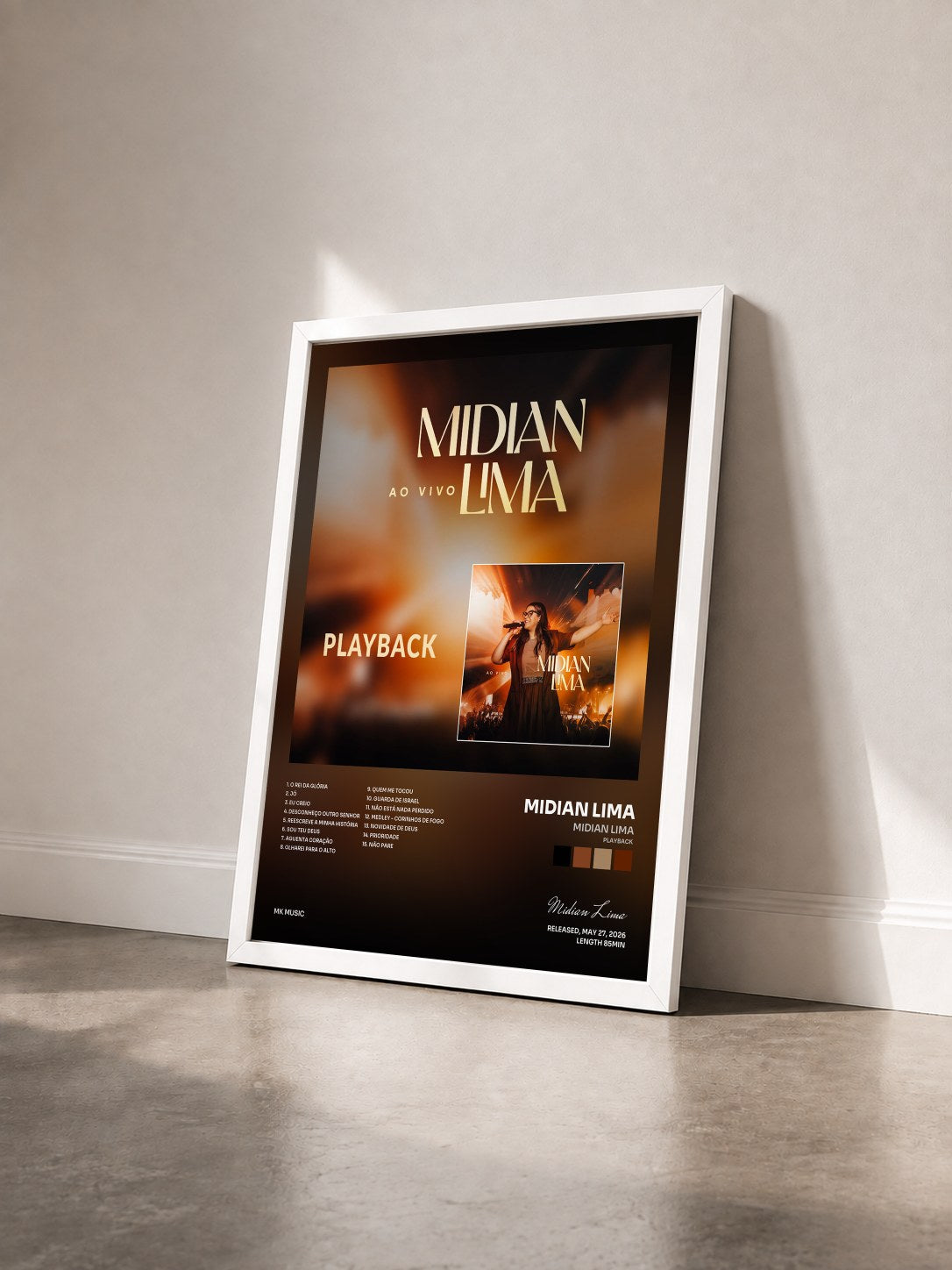 #blanc Tableau de l'album Midian Lima (Playback) de Midian Lima vu de trois quarts, cadre blanc