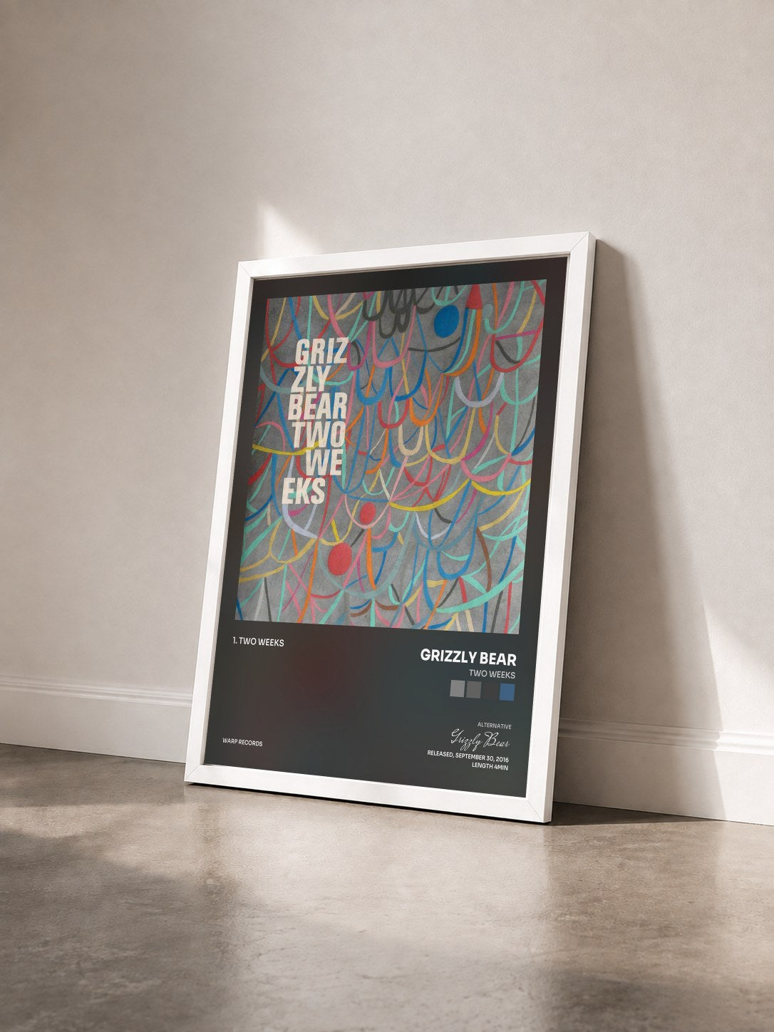#blanc Tableau de l'album Two Weeks de Grizzly Bear vu de trois quarts, cadre blanc