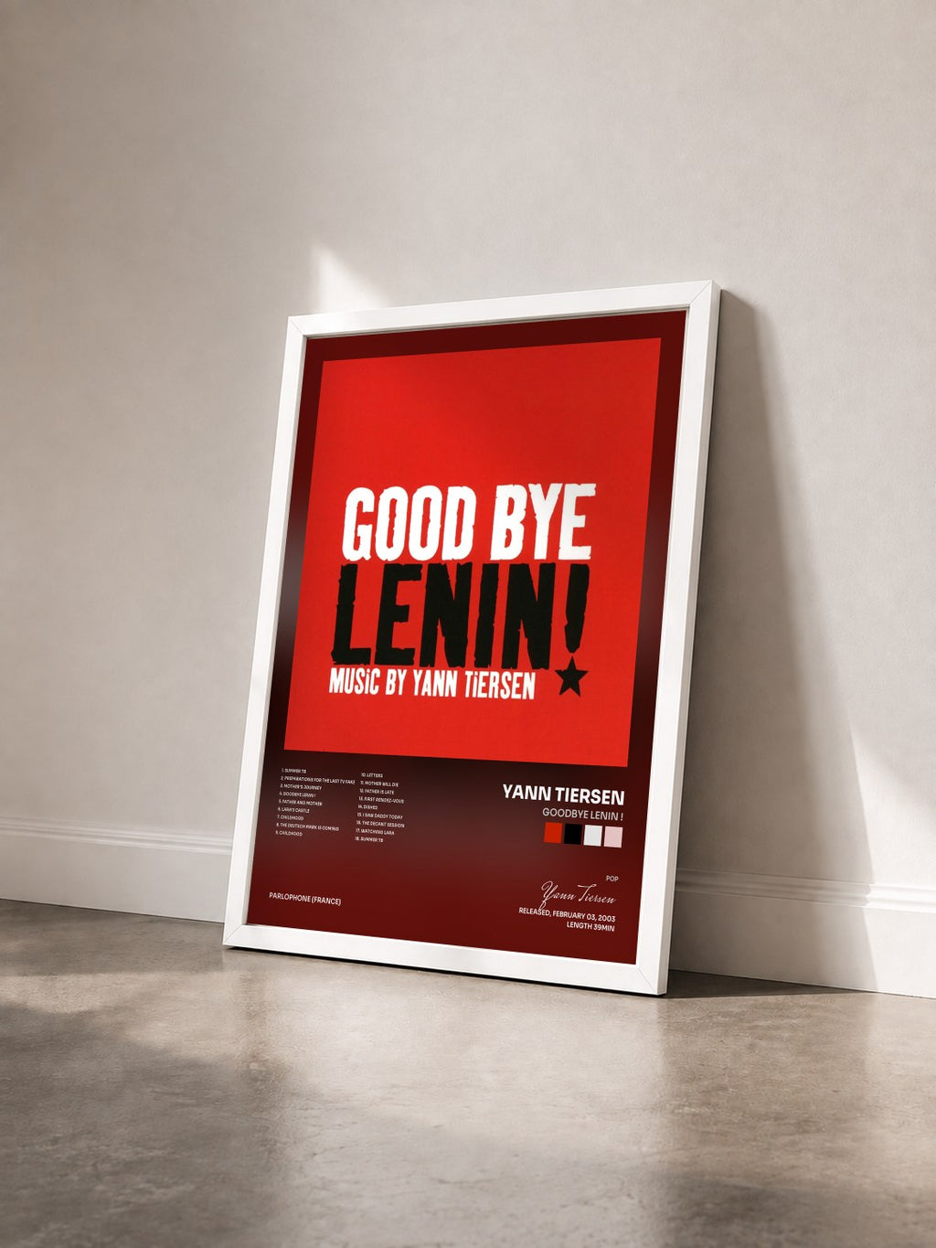 #blanc Tableau de l'album Goodbye Lenin ! de Yann Tiersen vu de trois quarts, cadre blanc