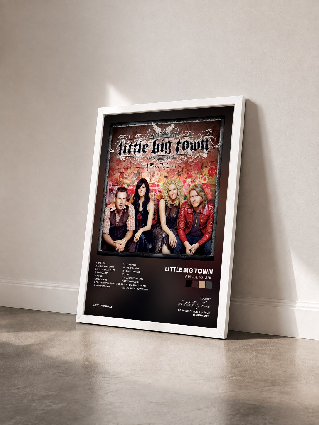 #blanc Tableau de l'album A Place To Land de Little Big Town vu de trois quarts, cadre blanc