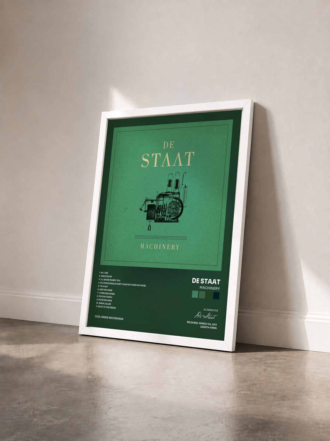 #blanc Tableau de l'album Machinery de De Staat vu de trois quarts, cadre blanc
