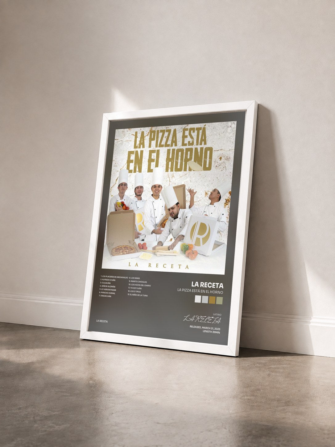 #blanc Tableau de l'album La Pizza Está En El Horno de LA RECETA vu de trois quarts, cadre blanc