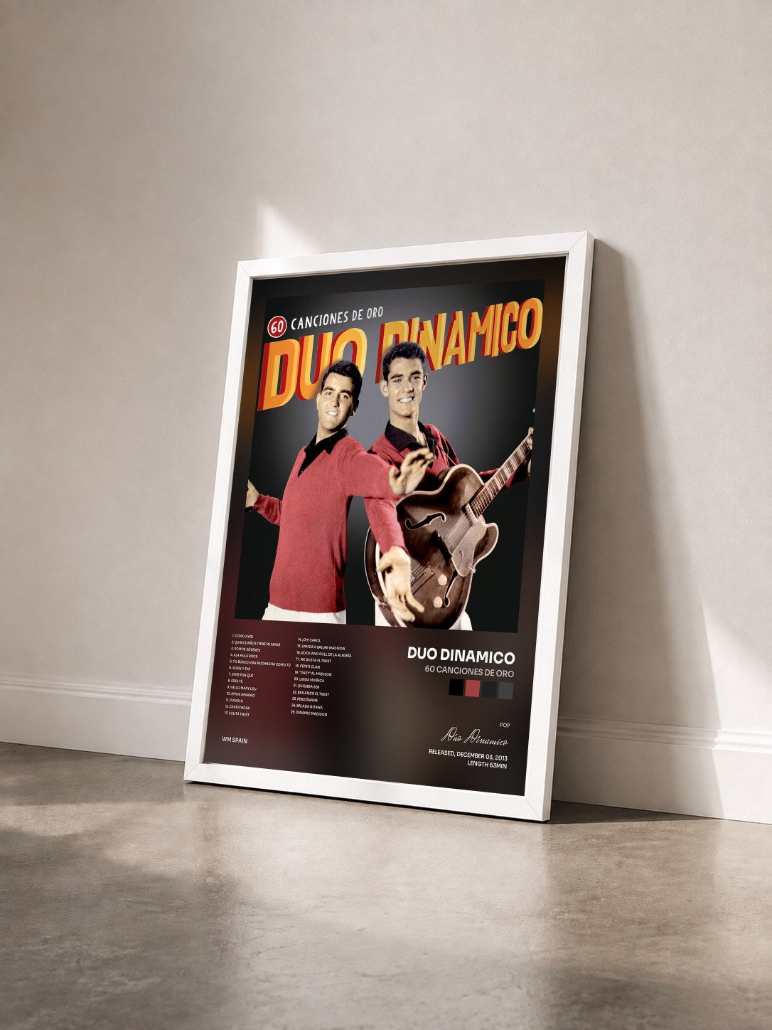 #blanc Tableau de l'album 60 Canciones de Oro de Duo Dinamico vu de trois quarts, cadre blanc