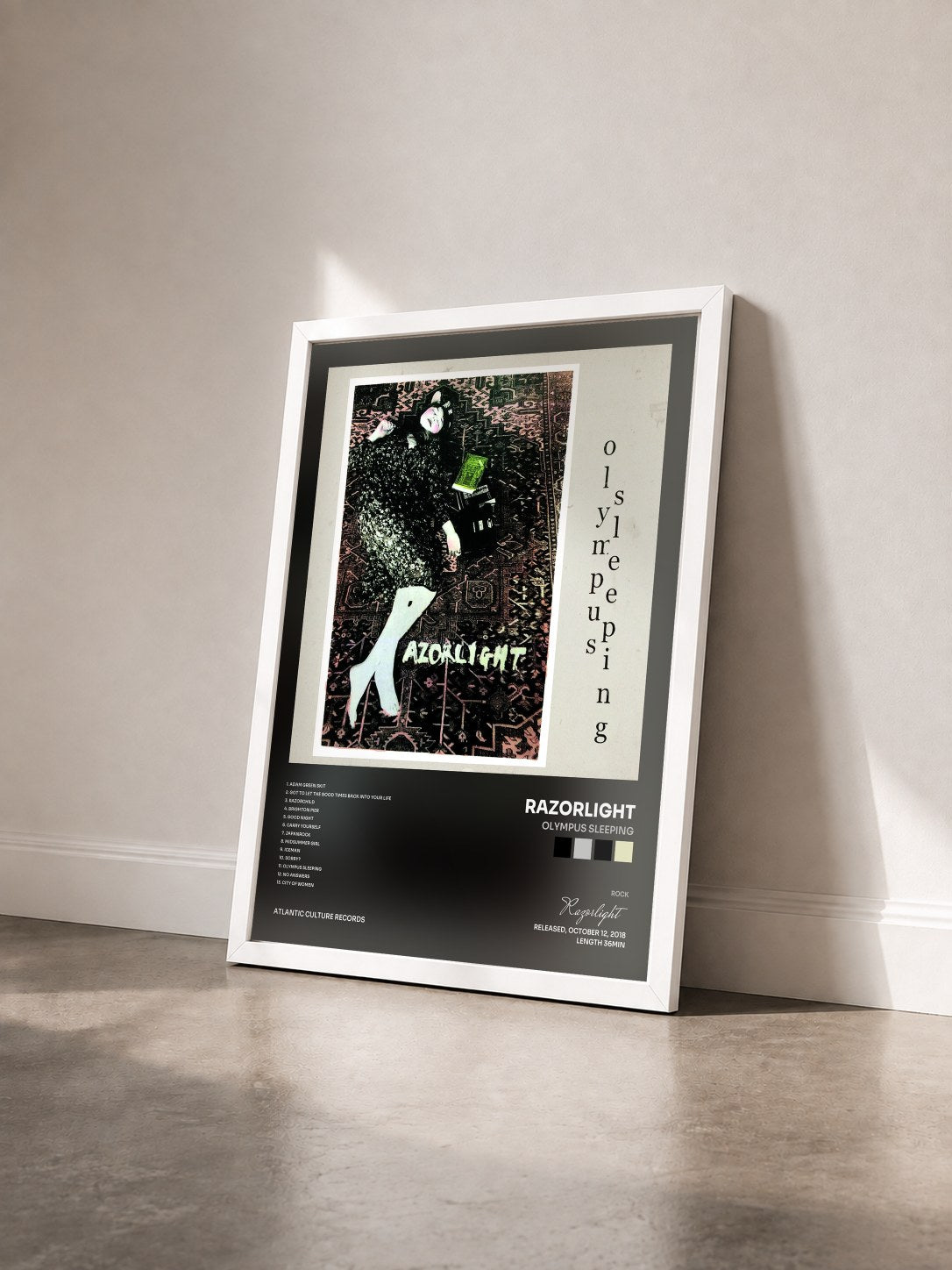 #blanc Tableau de l'album Olympus Sleeping de Razorlight vu de trois quarts, cadre blanc