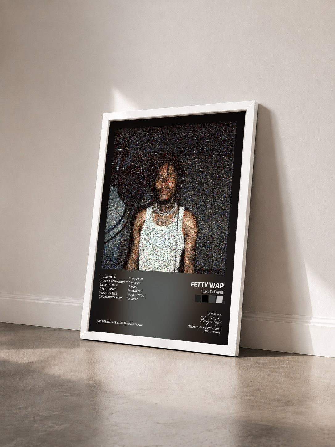 #blanc Tableau de l'album For My Fans de Fetty Wap vu de trois quarts, cadre blanc
