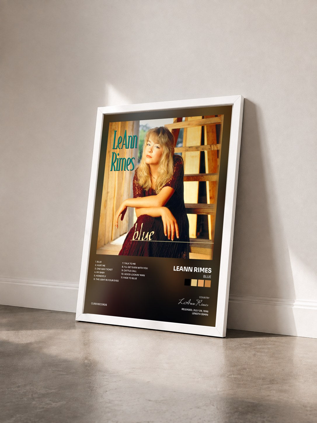 #blanc Tableau de l'album Blue de LeAnn Rimes vu de trois quarts, cadre blanc