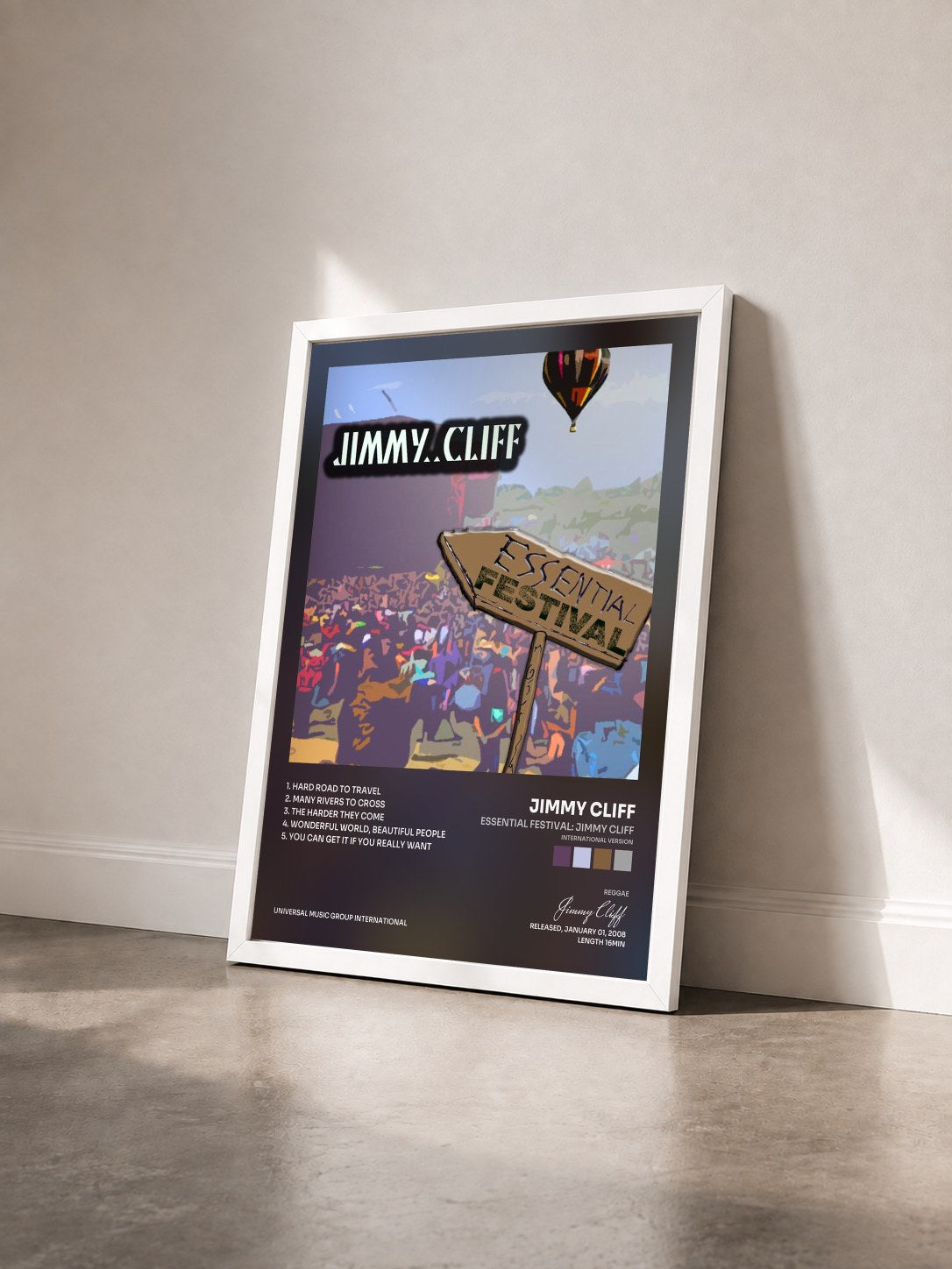 #blanc Tableau de l'album Essential Festival: Jimmy Cliff (International Version) de Jimmy Cliff vu de trois quarts, cadre blanc