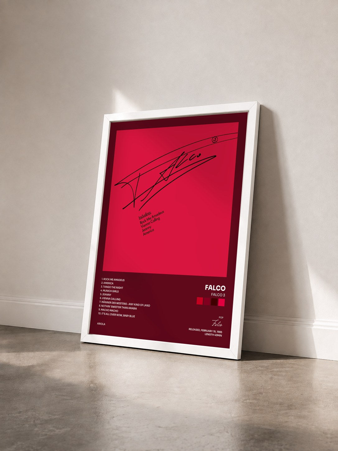 #blanc Tableau de l'album Falco 3 de Falco vu de trois quarts, cadre blanc