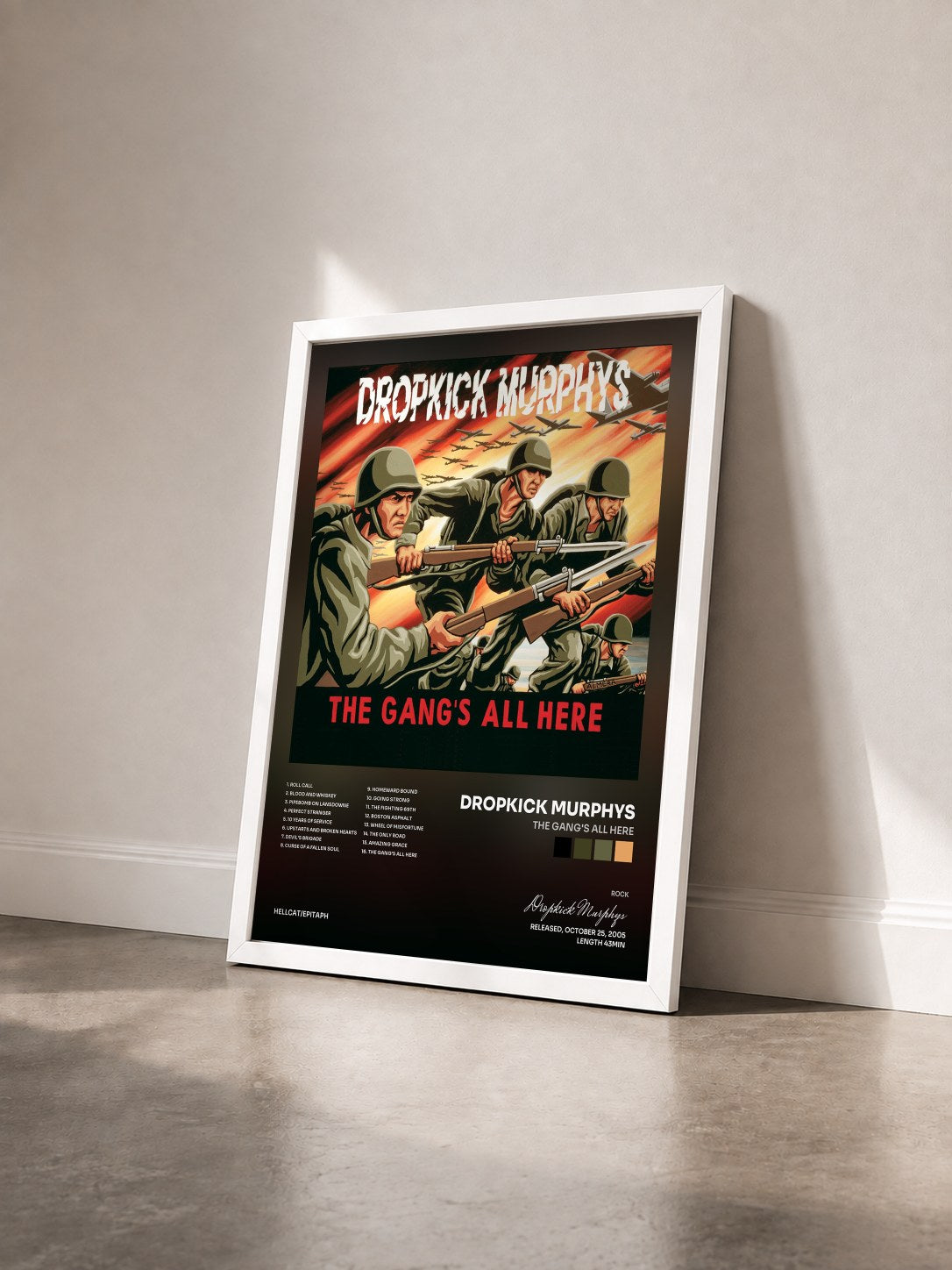 #blanc Tableau de l'album The Gang's All Here de Dropkick Murphys vu de trois quarts, cadre blanc
