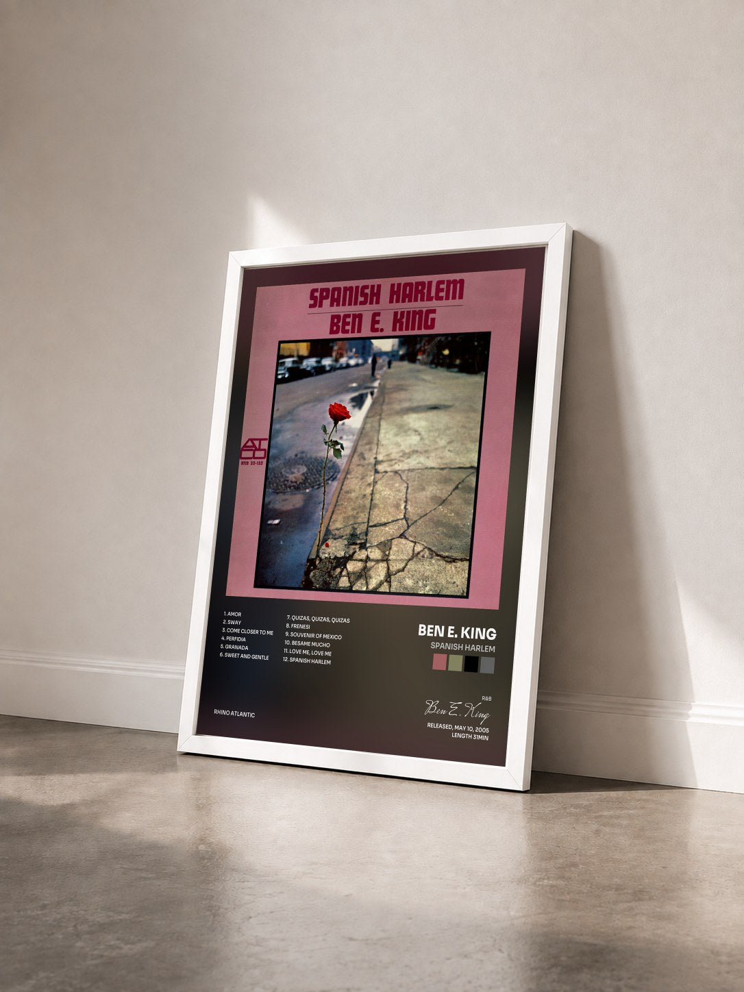 #blanc Tableau de l'album Spanish Harlem de Ben E. King vu de trois quarts, cadre blanc