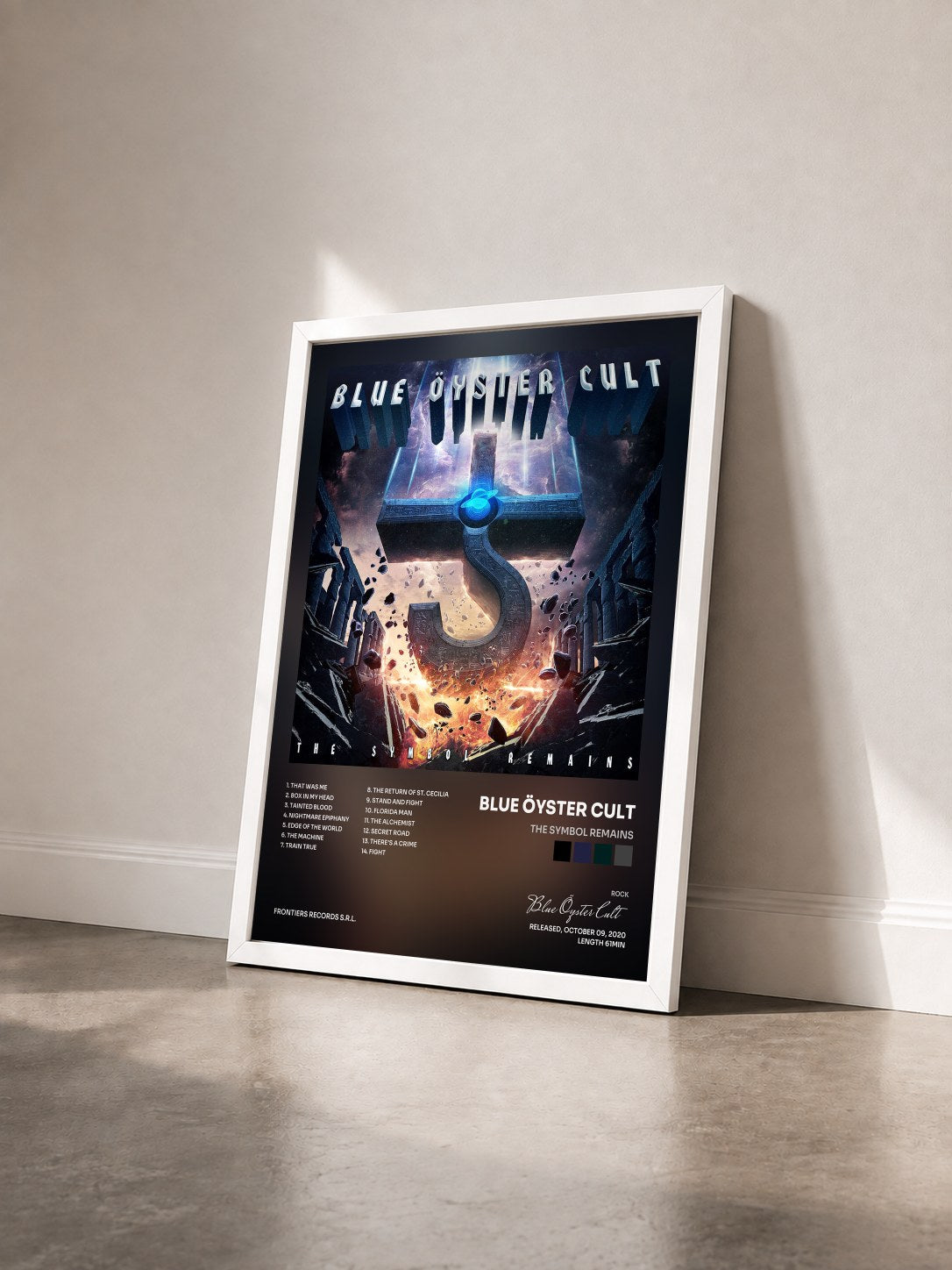 #blanc Tableau de l'album The Symbol Remains de Blue Öyster Cult vu de trois quarts, cadre blanc