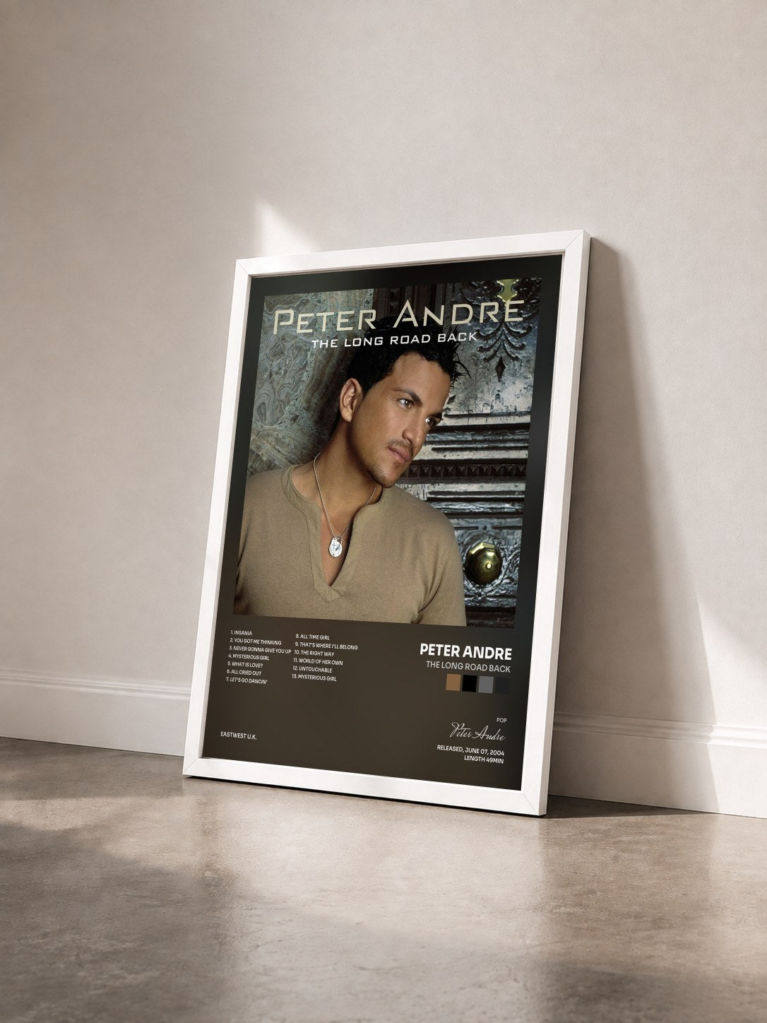 #blanc Tableau de l'album The Long Road Back de Peter Andre vu de trois quarts, cadre blanc