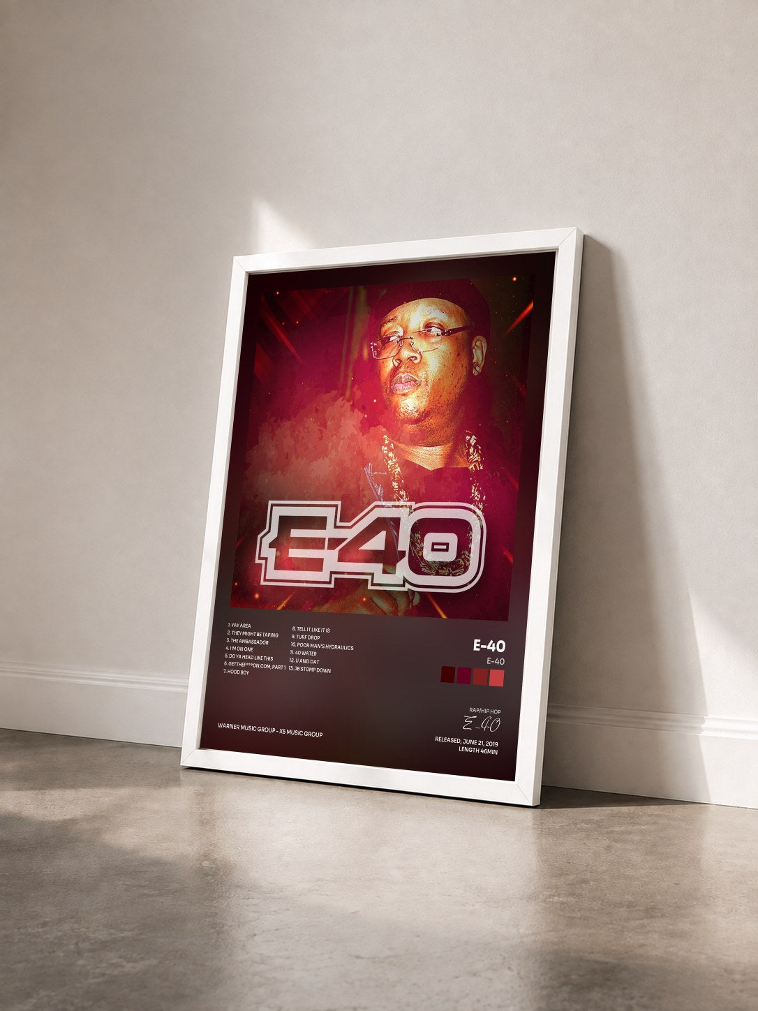 #blanc Tableau de l'album E-40 de E-40 vu de trois quarts, cadre blanc