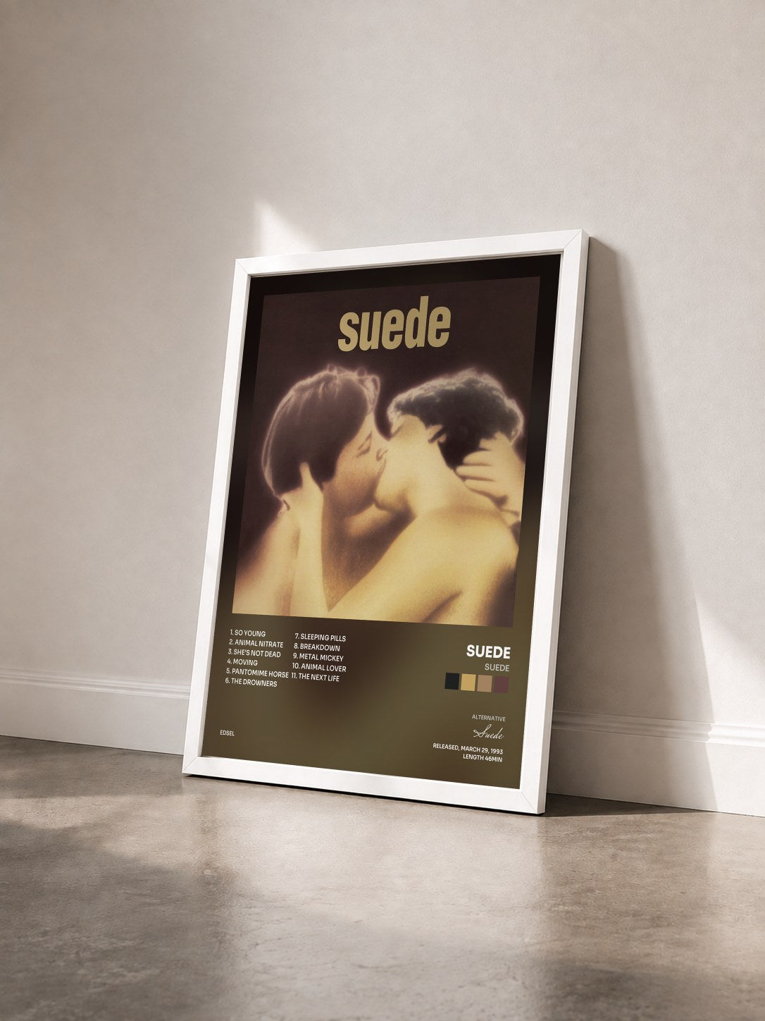#blanc Tableau de l'album Suede de Suede vu de trois quarts, cadre blanc