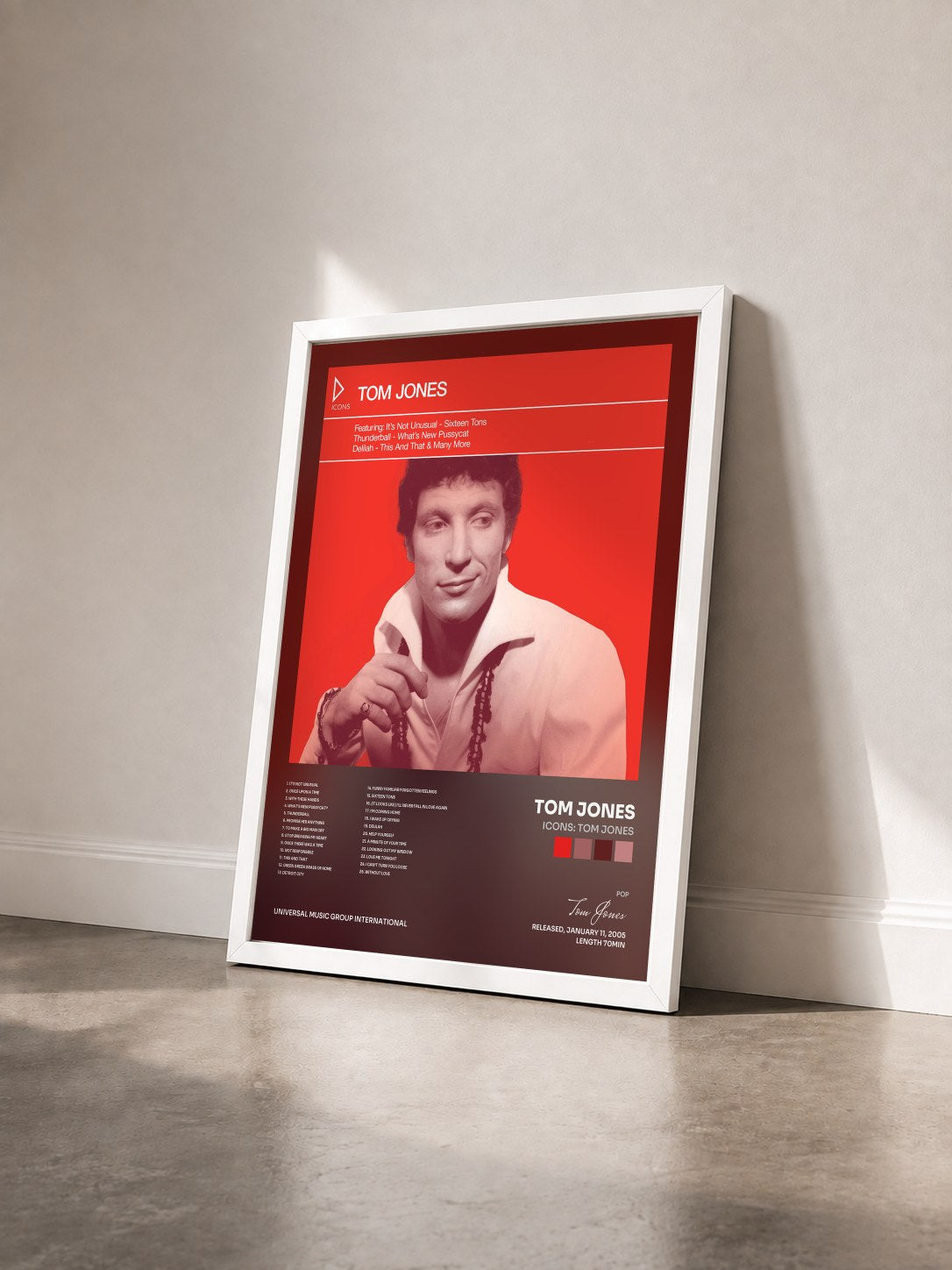 #blanc Tableau de l'album Icons: Tom Jones de Tom Jones vu de trois quarts, cadre blanc