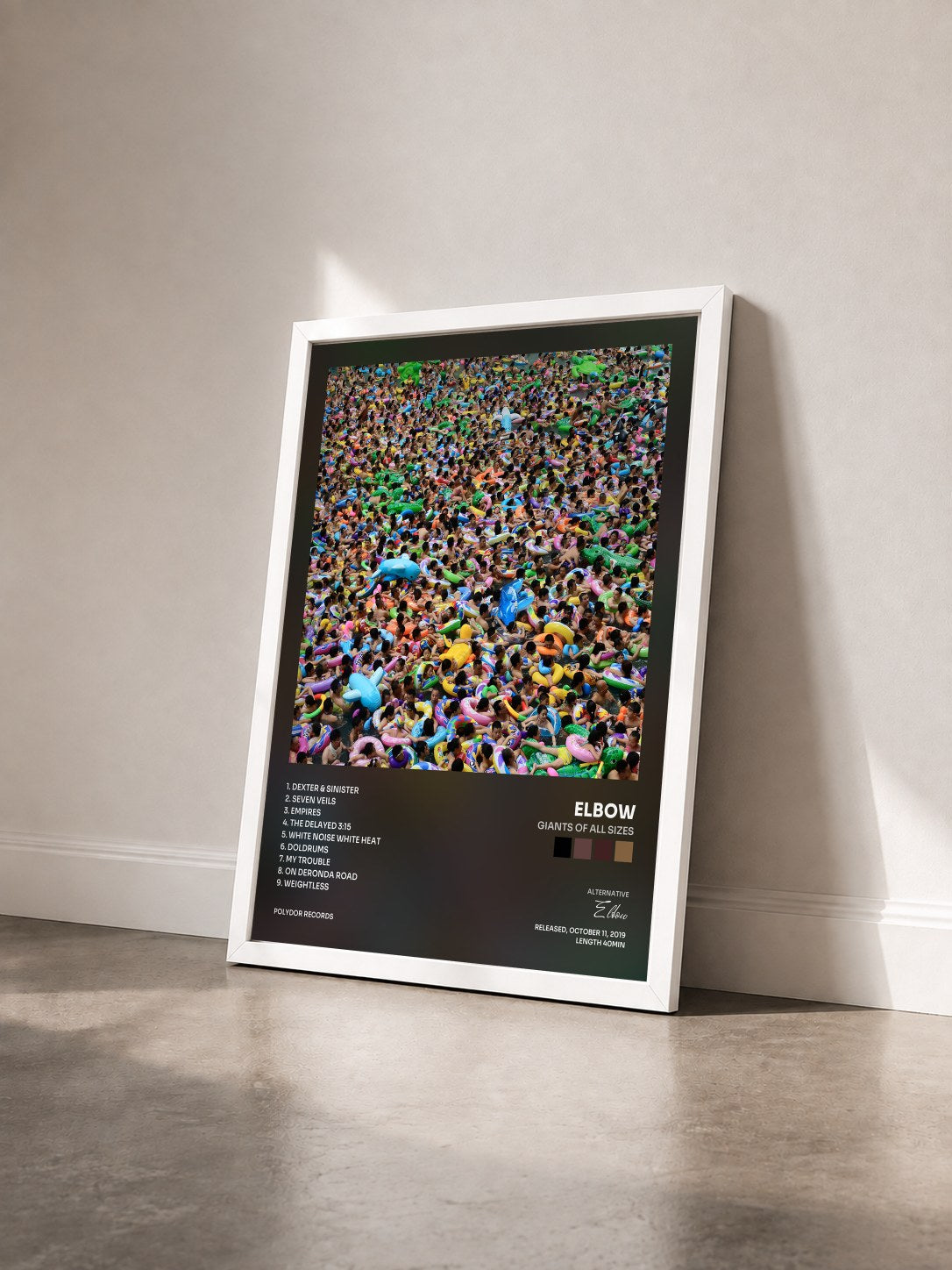 #blanc Tableau de l'album Giants of All Sizes de Elbow vu de trois quarts, cadre blanc