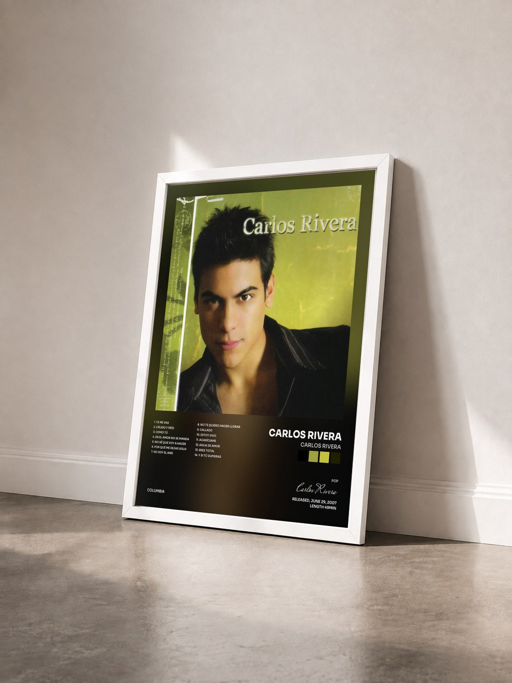 #blanc Tableau de l'album Carlos Rivera de Carlos Rivera vu de trois quarts, cadre blanc