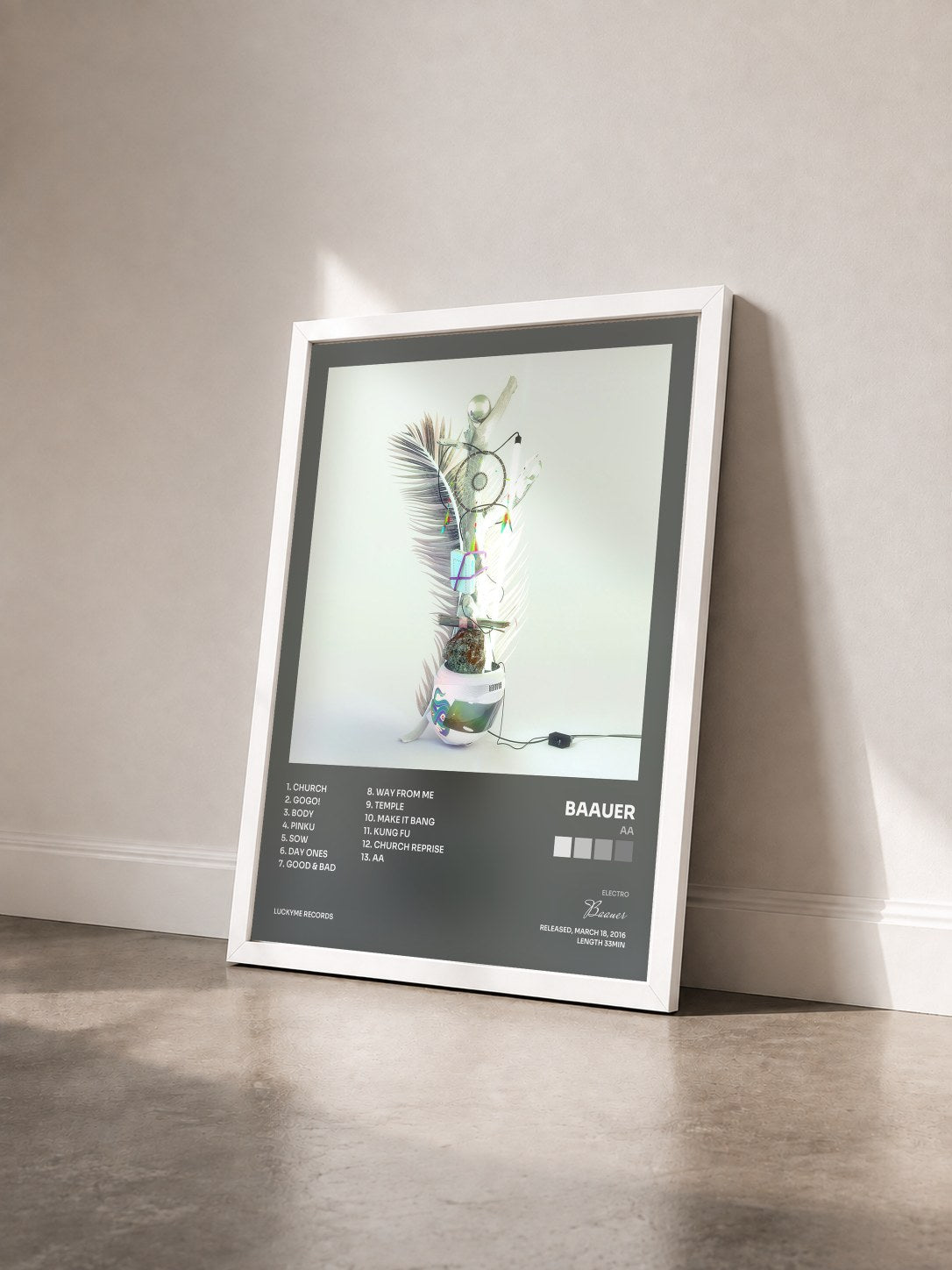 #blanc Tableau de l'album Aa de Baauer vu de trois quarts, cadre blanc