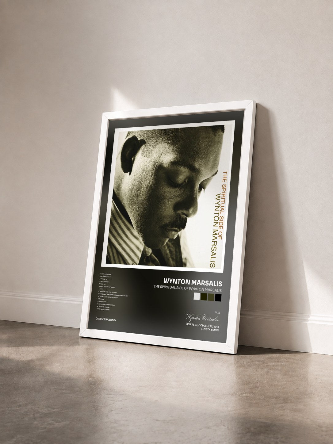 #blanc Tableau de l'album The Spiritual Side of Wynton Marsalis de Wynton Marsalis vu de trois quarts, cadre blanc