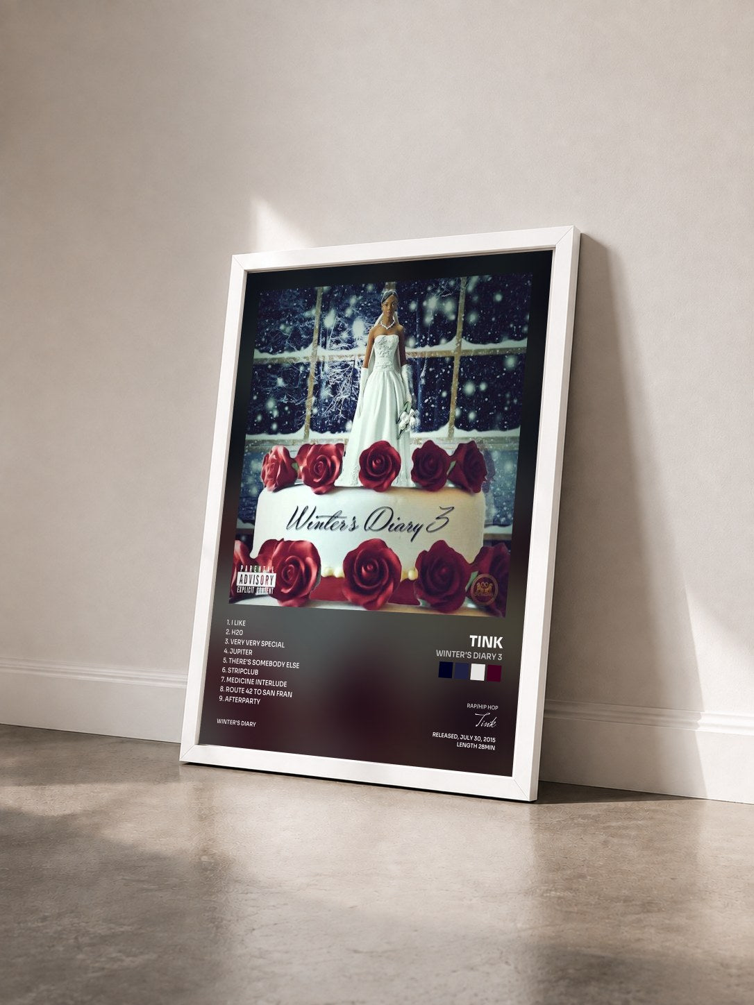 #blanc Tableau de l'album Winter's Diary 3 de Tink vu de trois quarts, cadre blanc