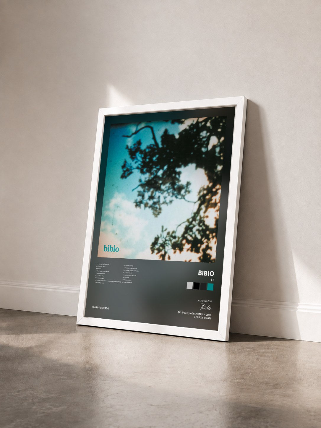 #blanc Tableau de l'album Fi de Bibio vu de trois quarts, cadre blanc