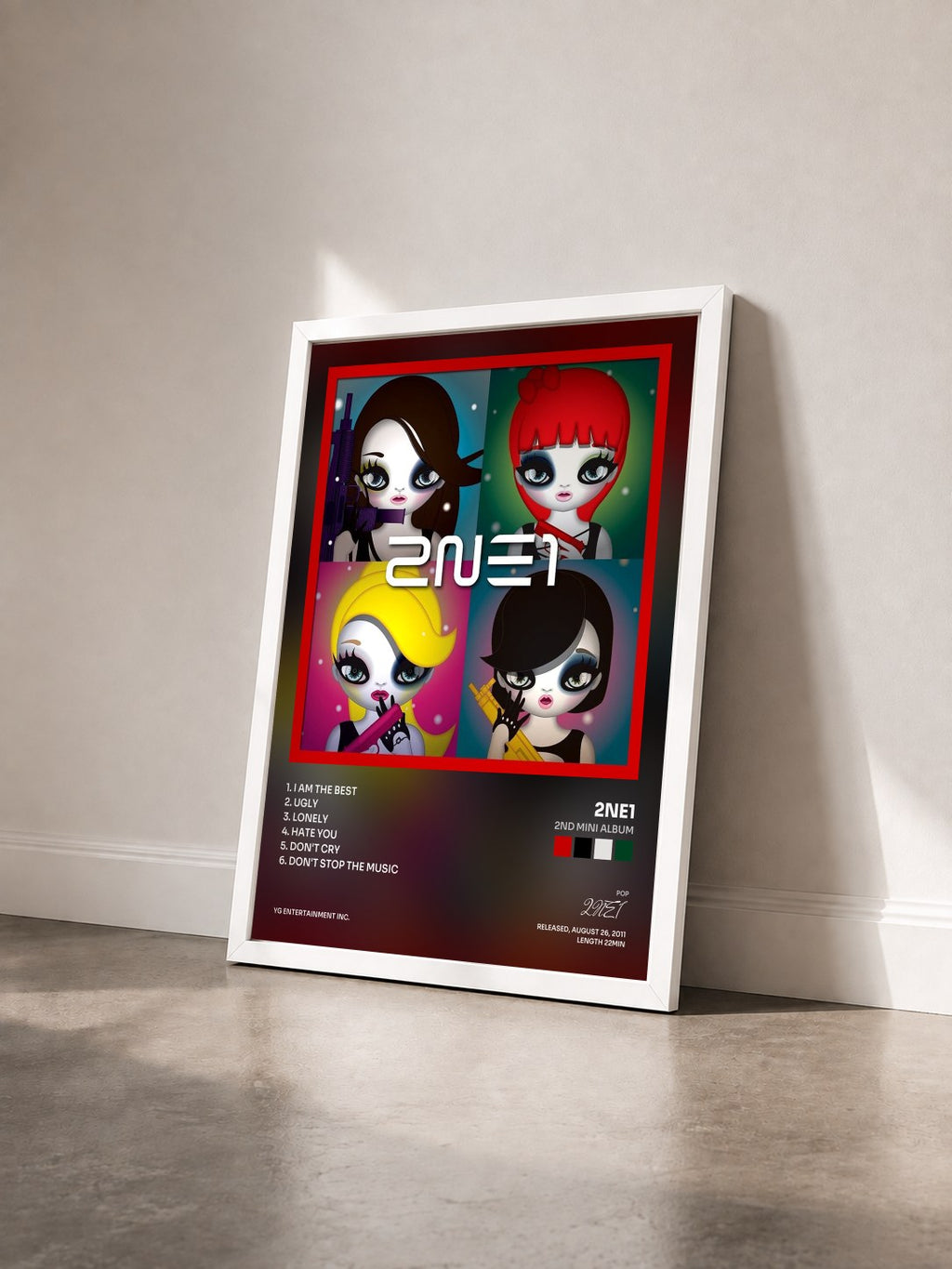 #blanc Tableau de l'album 2nd Mini Album de 2NE1 vu de trois quarts, cadre blanc