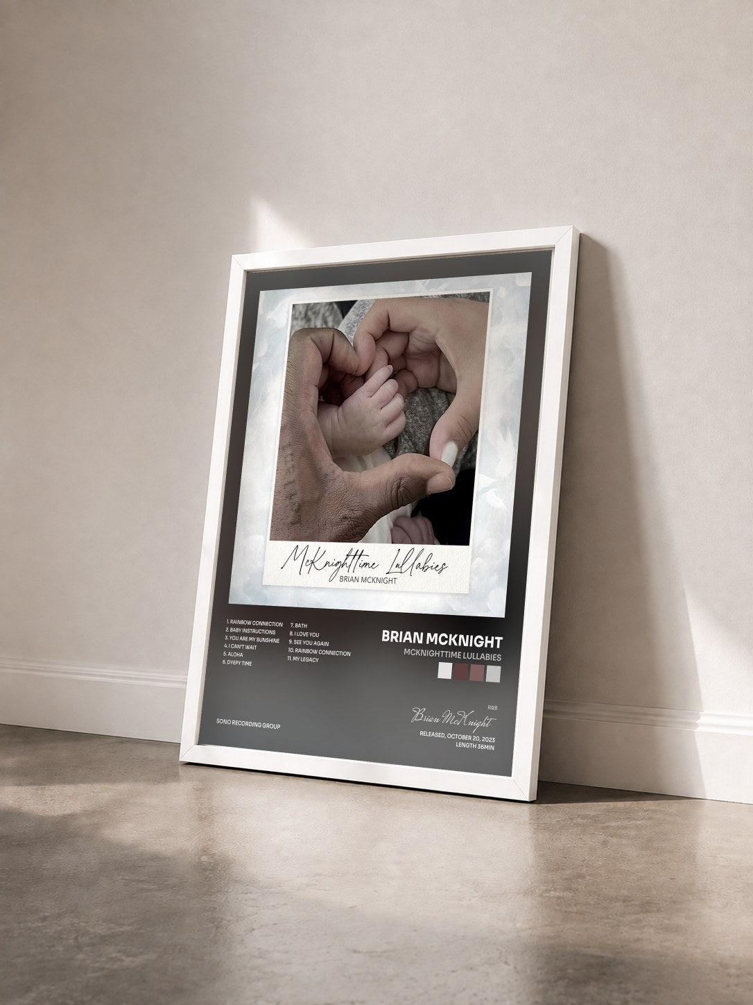 #blanc Tableau de l'album McKnighttime Lullabies de Brian McKnight vu de trois quarts, cadre blanc