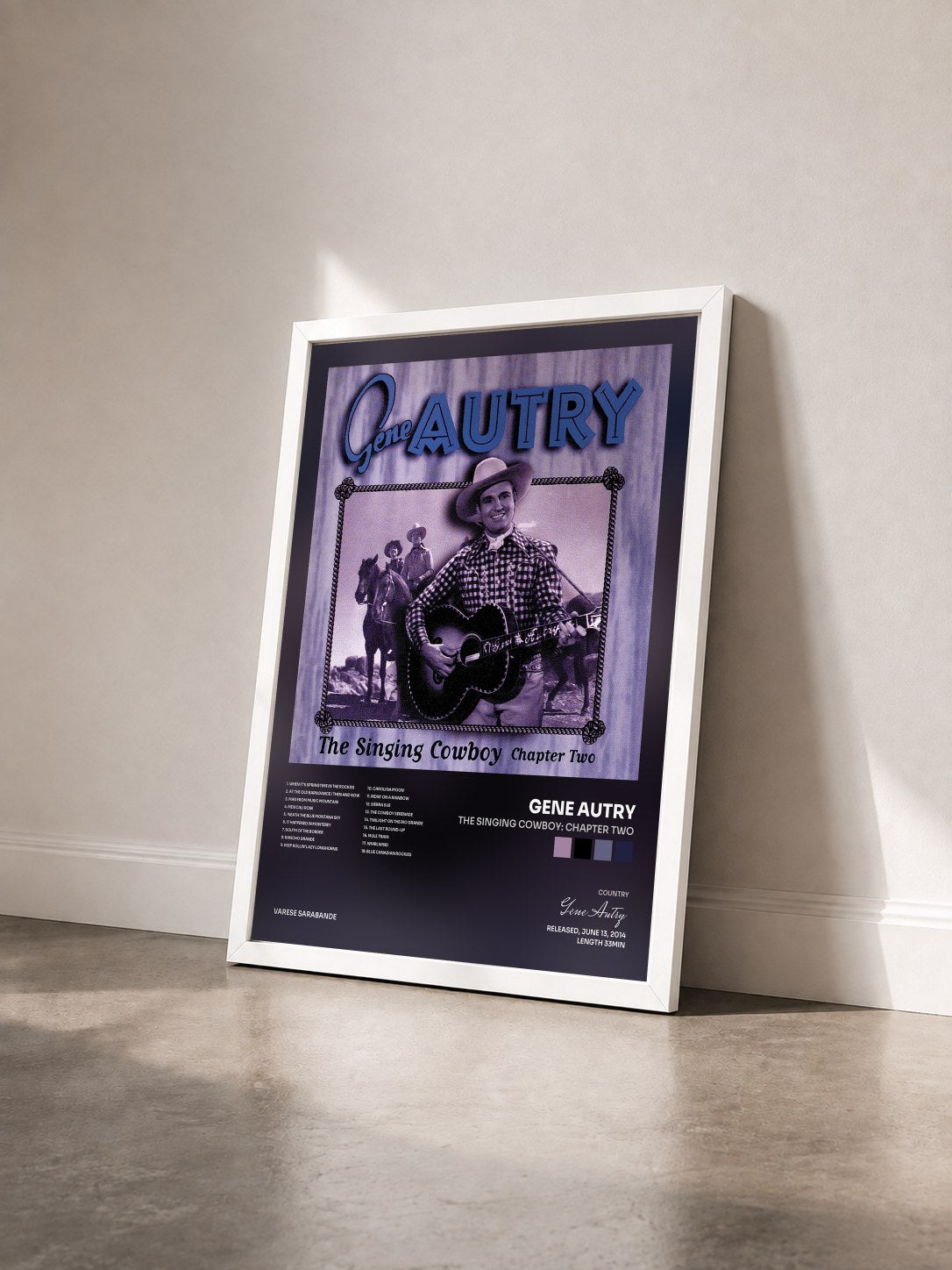 #blanc Tableau de l'album The Singing Cowboy: Chapter Two de Gene Autry vu de trois quarts, cadre blanc