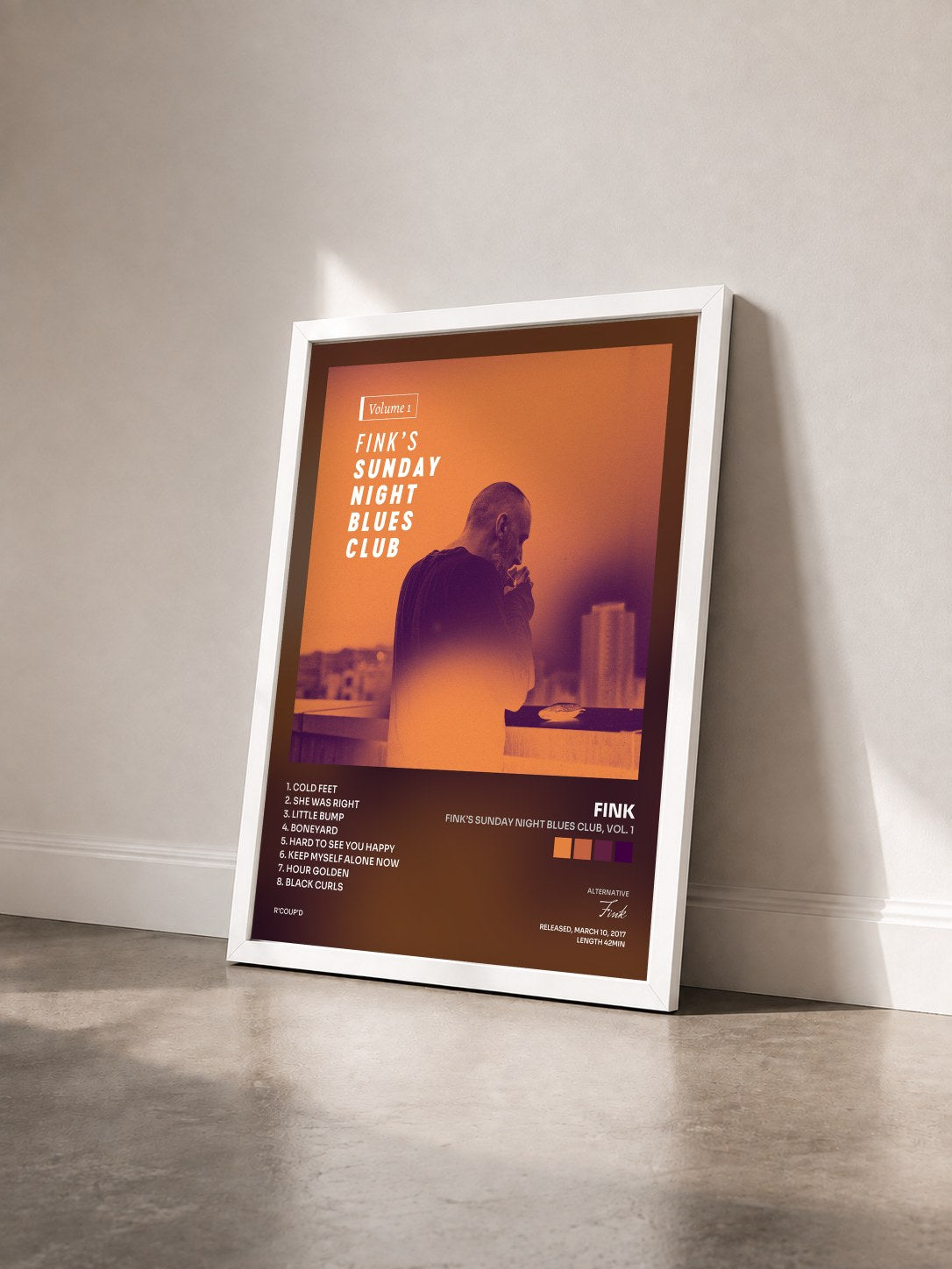 #blanc Tableau de l'album Fink’s Sunday Night Blues Club, Vol. 1 de Fink vu de trois quarts, cadre blanc