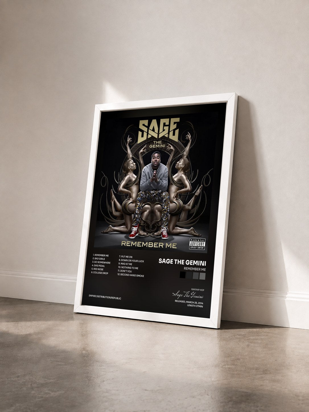 #blanc Tableau de l'album Remember Me de Sage The Gemini vu de trois quarts, cadre blanc