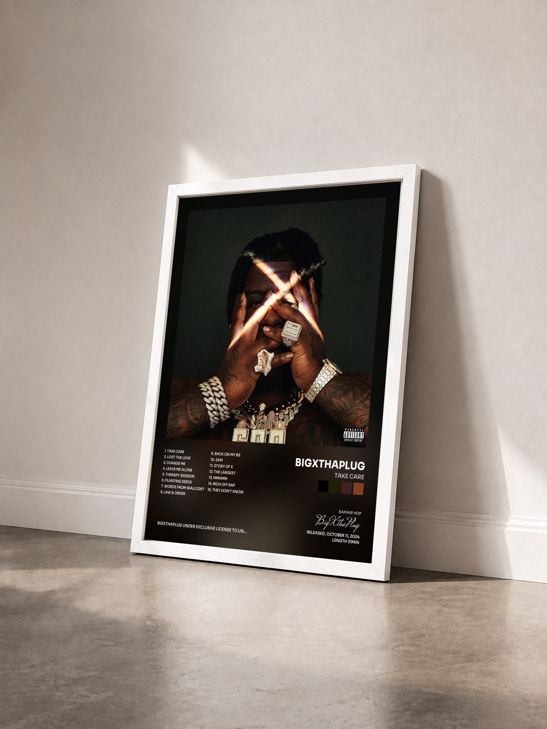 #blanc Tableau de l'album TAKE CARE de BigXthaPlug vu de trois quarts, cadre blanc
