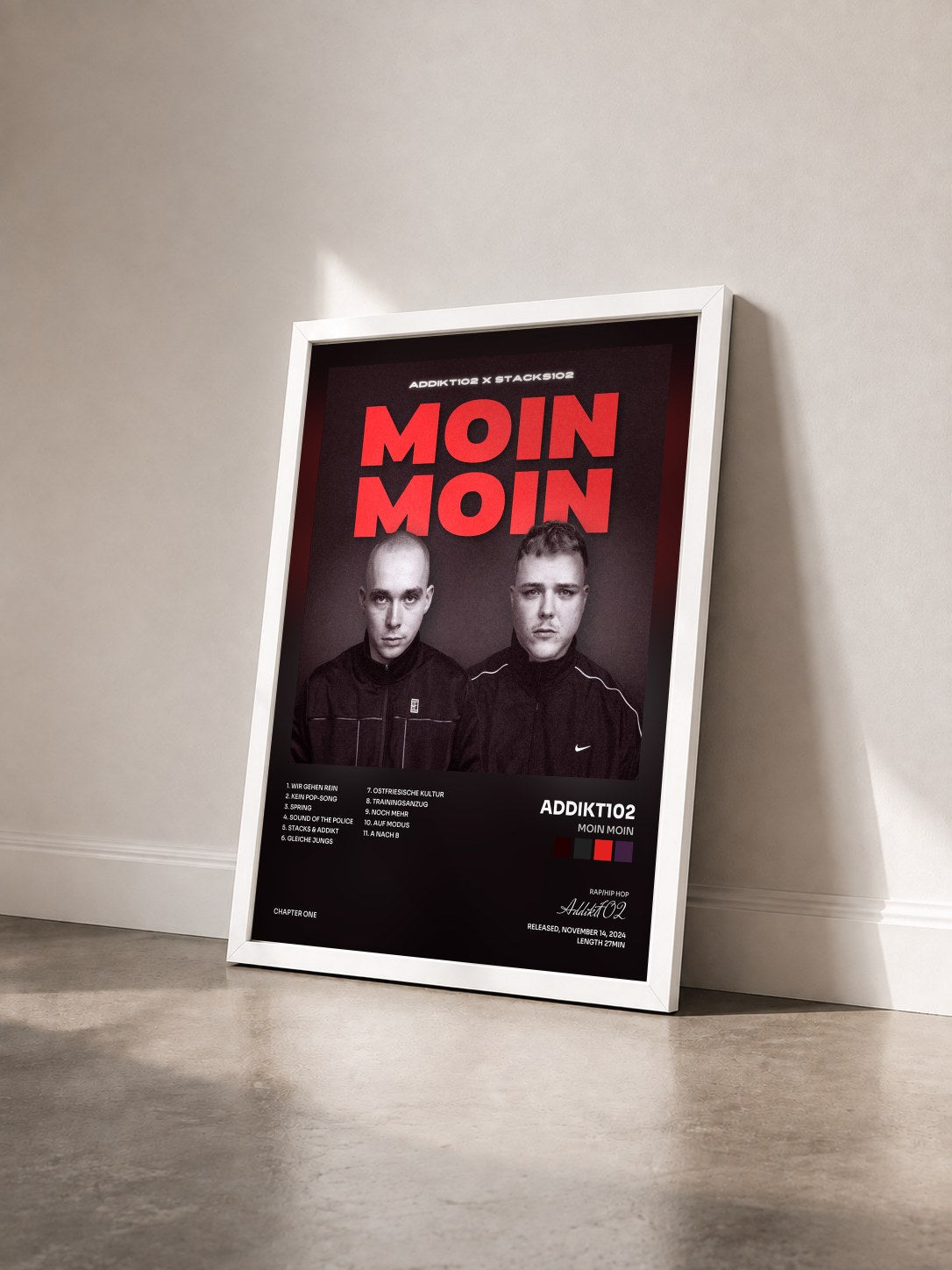#blanc Tableau de l'album MOIN MOIN de Addikt102 vu de trois quarts, cadre blanc